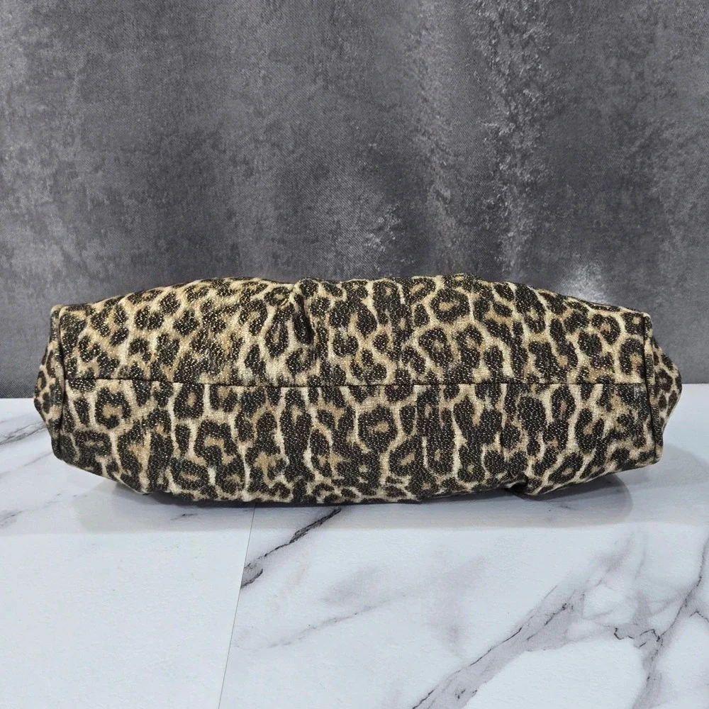 NWT Talbots Leopard Print Metallic Silk Blend Clutch Bag Gold Chain Cocktail